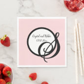 パーソナライズ ブラック ピンク モノグラム ペーパーナプキン スタンダードランチョンナプキン (インサイチュ)