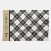パーソナライズ ブラック ホワイト ゴールド プラッド バッファロー プラッド キッチンタオル (横)