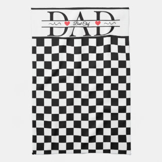 パーソナライズ ブラック レトロ チェック柄 Dad Best Chef キッチンタオル