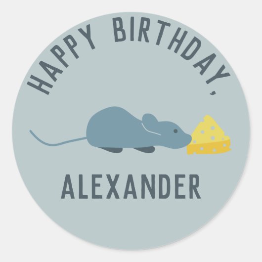 パーソナライズ ブルーマウスとチーズ ラウンドシール (正面)