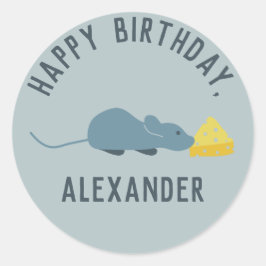 パーソナライズ ブルーマウスとチーズ ラウンドシール