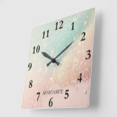 パーソナライズ ブルー イエロー ピンク パステルカラー スクエア壁時計 (傾斜)