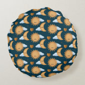 パーソナライズ ブルー ゴールド サン ムーン スウィート ドリームス ネーム ラウンドクッション (裏面)