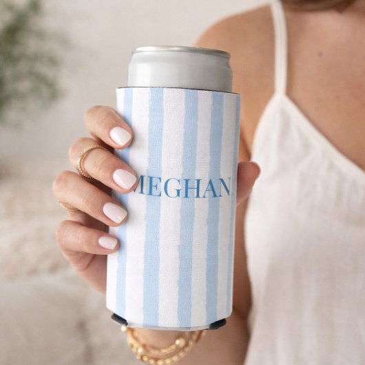 パーソナライズ ブルー ストライプ スリム 缶 クーラー - カスタム