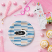 パーソナライズ ブルー ピンク ウォーターカラー ラウンド プレート (パーティー)