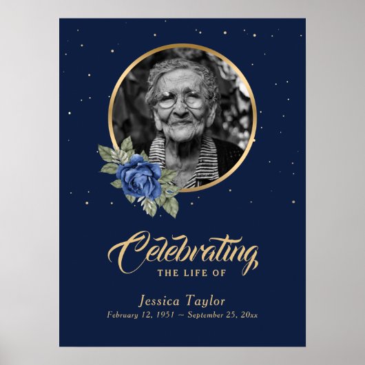 パーソナライズ ブルー フラワー お別れの会 ウェルカムサイン ポスター (正面)