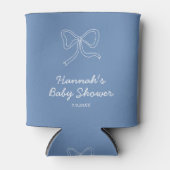 パーソナライズ ブルー リボン ボウ ベビー シャワー フェイバー 缶クーラー (正面)