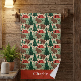 パーソナライズ ベア キャンピング キッズ ビーチタオル