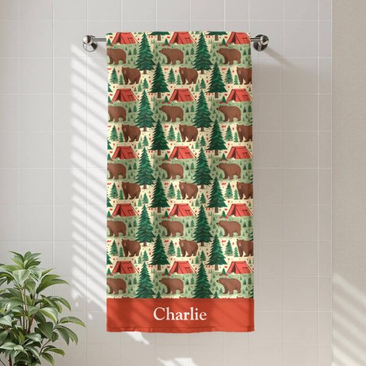 パーソナライズ ベア キャンピング キッズ ビーチタオル