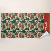 パーソナライズ ベア キャンピング キッズ ビーチタオル (正面)