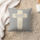 パーソナライズ、ベビー献身クリーム&グレークロス クッション (ブランケット)