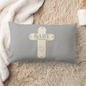 パーソナライズ、ベビー献身クリーム&グレークロス ランバークッション (ブランケット)