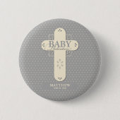 パーソナライズ、ベビー献身クリーム&グレークロス 缶バッジ (正面)
