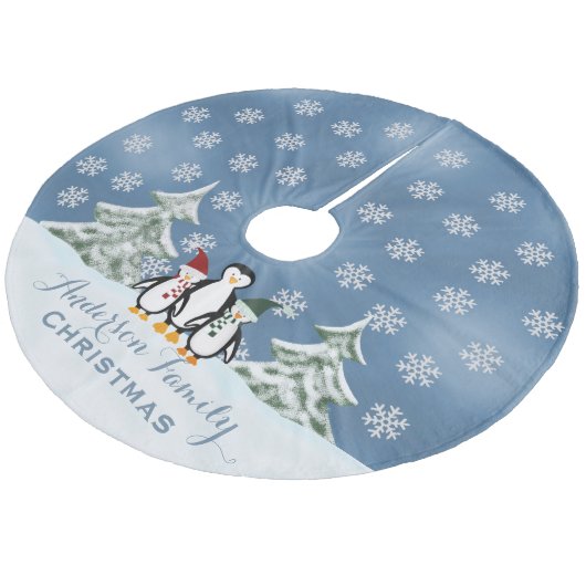 パーソナライズ: ペンギン家族のクリスマスツリーのスカート フリース ツリースカート (アングル)