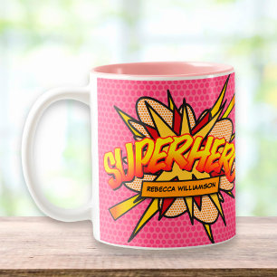 パーソナライズ ポップアート コミックブック スーパーヒーロー ツートーンマグカップ