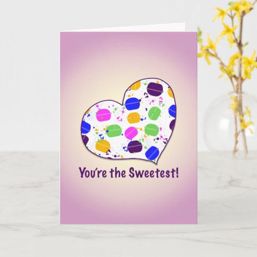 パーソナライズ マカロン コンフェッティ ハート バレンタイン カード (黄色い花)