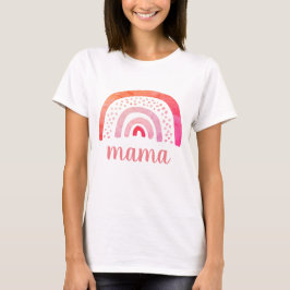 パーソナライズ ママ ボホ ピンク オレンジ レインボー Tシャツ