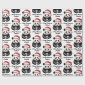 パーソナライズ メリークリスマス かわいいパンダ ラッピングペーパー (フラット)