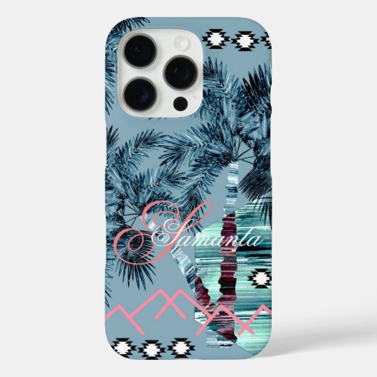 パーソナライズ モノグラム ブラック 青 パームハワイアン Case-Mate iPhoneケース (裏面)