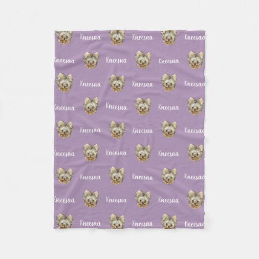 パーソナライズ！ラベンダーペットの写真と名前 フリースブランケット (正面)