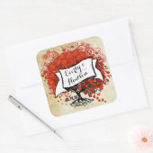 パーソナライズ ラベンダー ハート リーフ ツリー ウェディング スクエアシール (封筒)