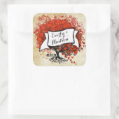 パーソナライズ ラベンダー ハート リーフ ツリー ウェディング スクエアシール (バッグ)