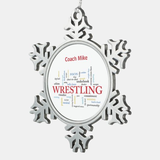 パーソナライズ、レスリングコーチありがとうお言葉 スノーフレークピューターオーナメント (右)