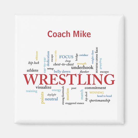 パーソナライズ、レスリングコーチありがとうお言葉 マグネット (正面)