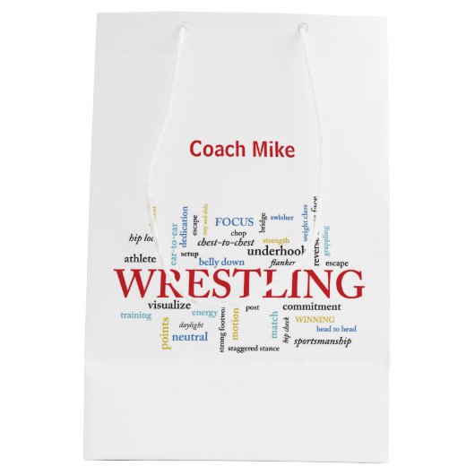 パーソナライズ、レスリングコーチありがとうお言葉 ミディアムペーパーバッグ (裏面)