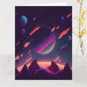 パーソナライズ – レトロ8ビットピクセル化宇宙アート カード (黄色い花)