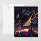 パーソナライズ – レトロ8ビットピクセル宇宙ロケット ポストカード (正面/裏面)