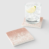 パーソナライズ ローズゴールド グリッター モノグラム 大理石 ストーンコースター (横)