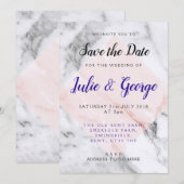 パーソナライズ ローズゴールド マーブル Save the Date 招待状 (正面/裏面)