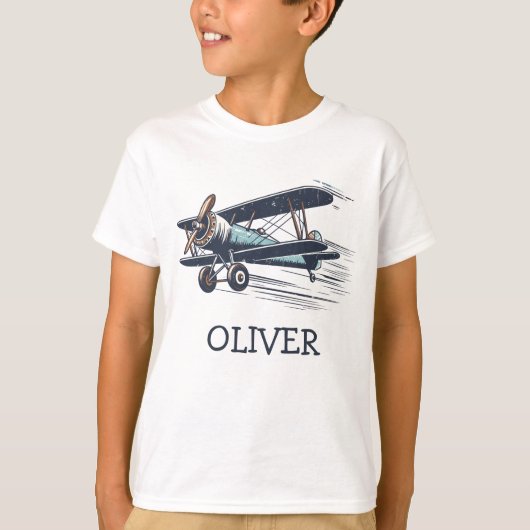 パーソナライズ ヴィンテージ複葉機 Tシャツ (正面)