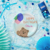 パーソナライズ，個人的，誕生日，テディベア ペーパープレート (パーティー)