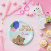パーソナライズ，個人的，誕生日，テディベア ペーパープレート (パーティー)
