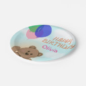 パーソナライズ，個人的，誕生日，テディベア ペーパープレート (アングル)