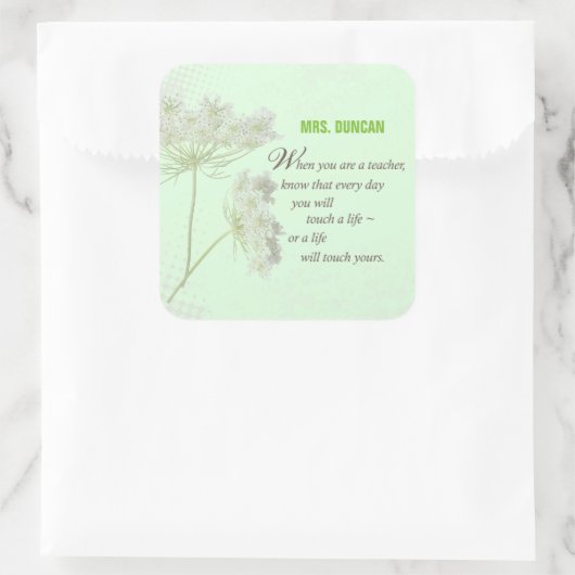 パーソナライズ，先生感謝の日ありがとう スクエアシール (バッグ)