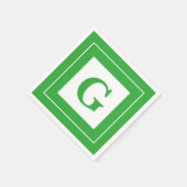 パーソナライズ:幾何学的ミニマリストグリーンイニシャル スタンダードカクテルナプキン (角)