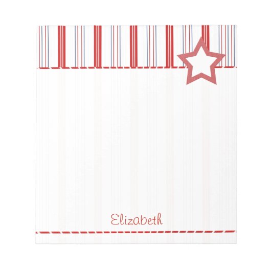 パーソナライズ:愛国的な赤と青のストライプ ノートパッド (正面)