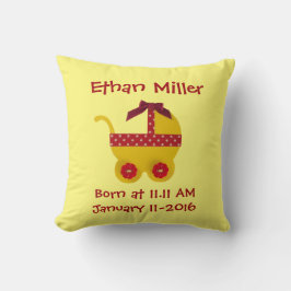 パーソナライズ、明るい黄色、赤いベビーベビーカー クッション