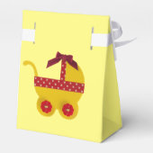パーソナライズ、明るい黄色、赤いベビーベビーカー フェイバーボックス (裏面サイド)