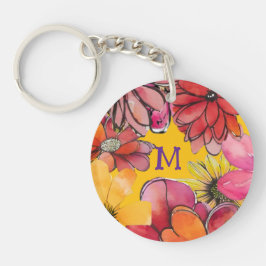 パーソナライズ。明るい70年代の花のパワー キーホルダー