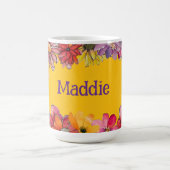 パーソナライズ。明るい70年代の花のパワー コーヒーマグカップ (中央)