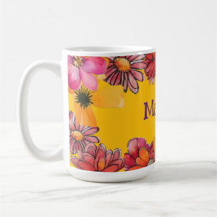 パーソナライズ。明るい70年代の花のパワー コーヒーマグカップ