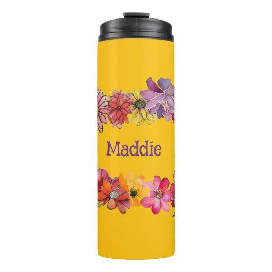 パーソナライズ。明るい70年代の花のパワー タンブラー (正面)