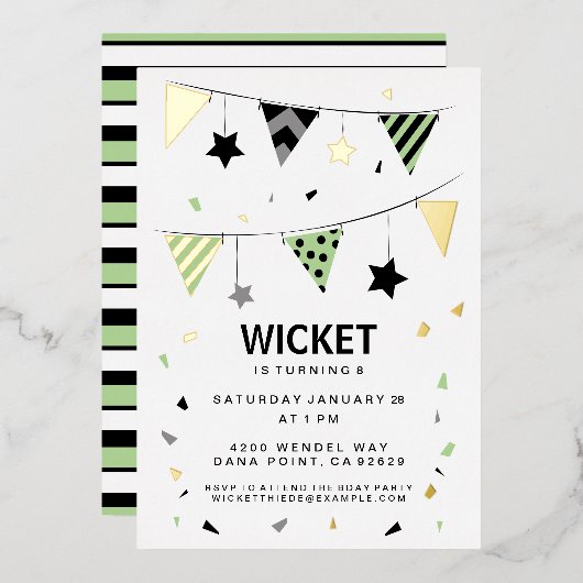 パーソナライズ！星、ストライプ紙吹雪 箔シーズンカード (正面/裏面)