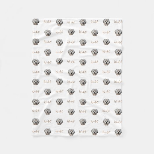 パーソナライズ！白いペットの写真と名前 フリースブランケット (正面)