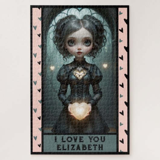 パーソナライズ、私はあなたを愛かわいいハート女の子 ジグソーパズル (縦)