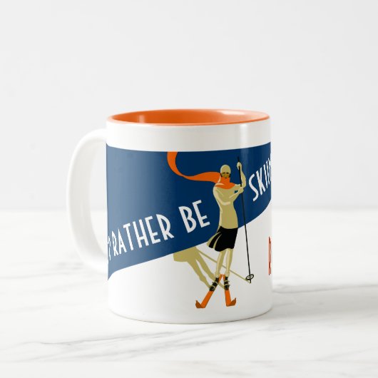 パーソナライズ: 私はむしろスキーをしていました! ヴィンテージのスキーヤー ツートーンマグカップ (正面左)